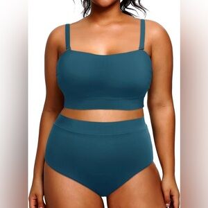 Tempt Me Women Plus Size High Waisted Bikini Bandeau Two Piece Swimsuit NWT